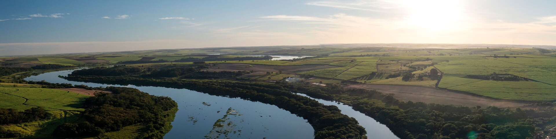 panoramic view of a stretch of the Tiete-Parana Waterway, in Bariri, Sao Paulo