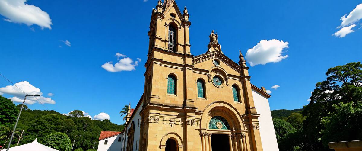 A large church with a tall bell tower and a large arched entrance.