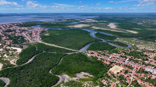Tutoia Skyline At Tutoia In Maranhao Brazil. Brazilian Delta Of The Americas. Riverside City. Tutoia Skyline At Maranhao. Nature Landscape. Network Of Islands Waterways. Tourism Travel.