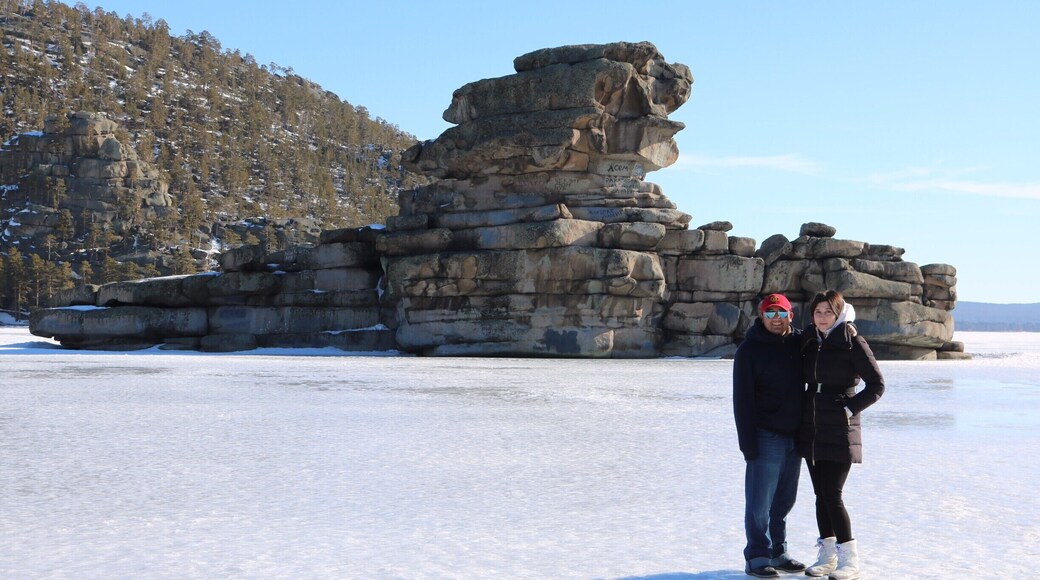 Zhumbaktas Rock is certainly reachable when the lake is frozen. Boravoe (Burabay) makes for a swell weekend getaway in late winter. Stay at a sanatorium (yes, that's right) or lux it up by parking yourself at the Rixos.