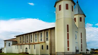 Immaculate Heart of Mary Church, Roman architectural style, was founded on August 21, 1967. Alexânia, Goias, Brazil, 2019