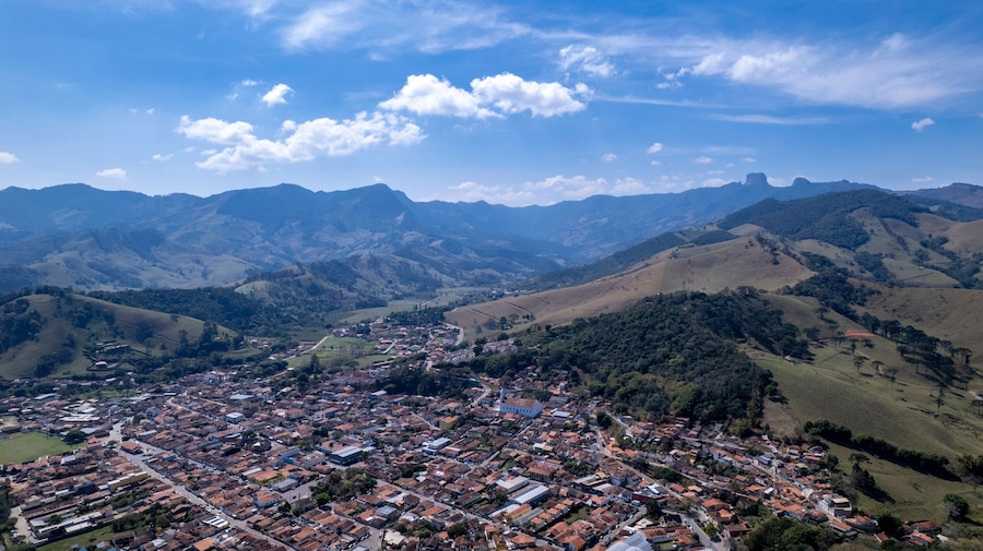 Aerial view of Sao Bento do Sapucai, in the countryside of Sao Paulo. In Serra da Mantiqueira.