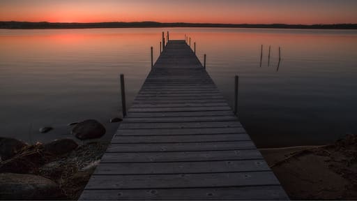 One of the docks at sunset on a clear day. Maddens is a full featured resort on Gull Lake near Brainerd, MN