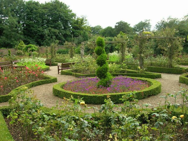 Walled Garden, Sewerby Hall, Sewerby, East Riding of Yorkshire, England. Formal gardens in a tranquil setting.