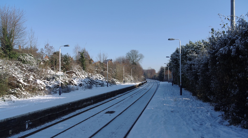 Radcliffe railway station in the snow - looking east from the westbound platform.
