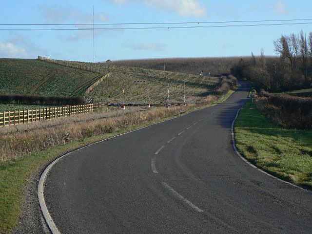 Colston Gate Looking east from near Cotgrave. The fence to the left marks the extent of land take for the new alignment of this road which will cross the improved A46 on an overbridge, without any access to it.