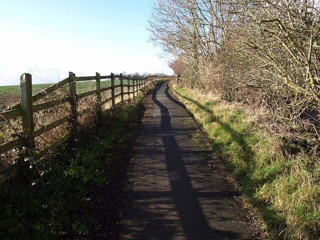 Roadside path near Langford The A358 is behind the trees on the right. The path provides a safe route alongside the main road for pedestrians to Norton Manor Camp.
