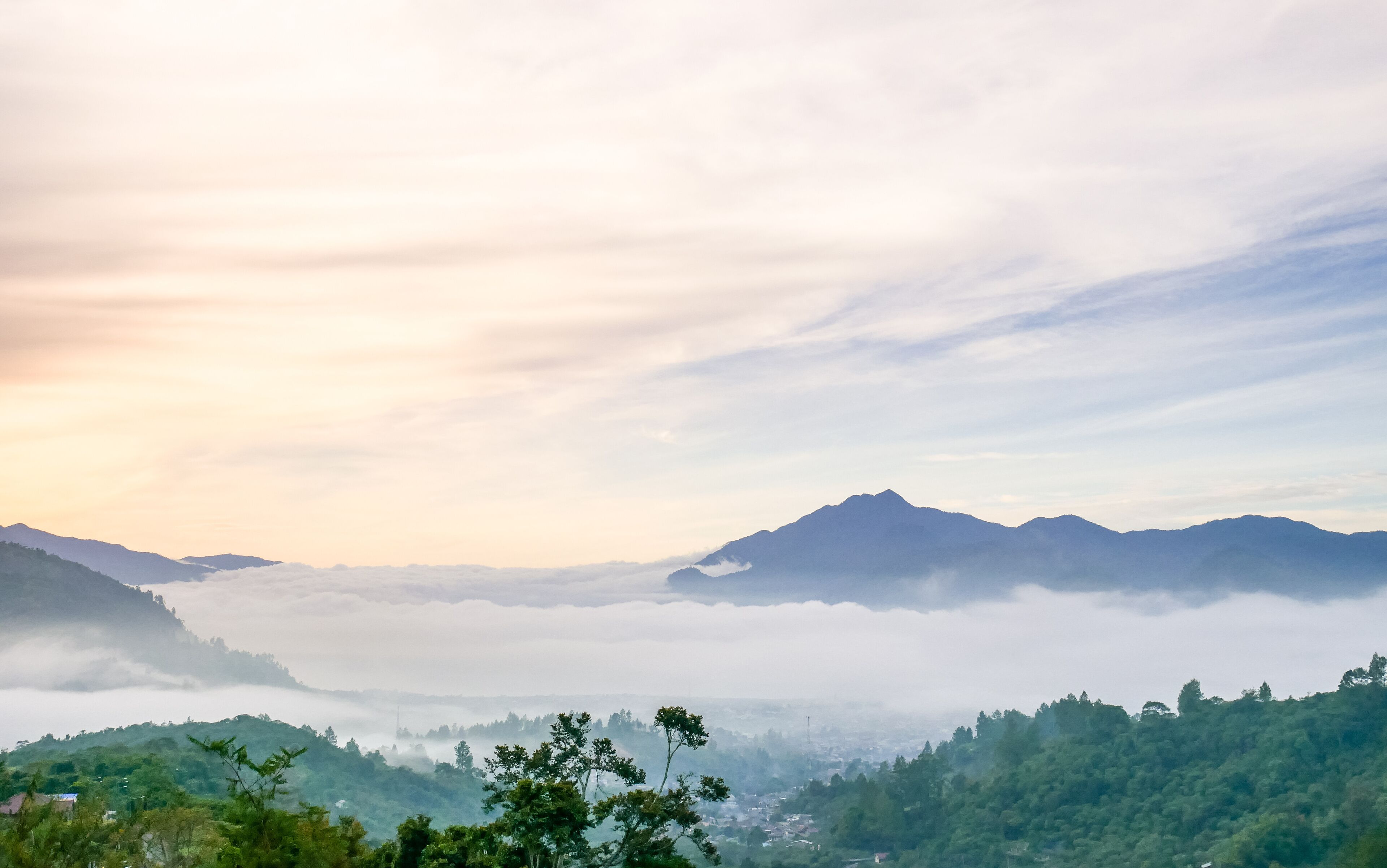 Lake Covered with Cloud View from High Hill. Location in Lake Lut Tawar Takengon, Aceh, Indonesia
