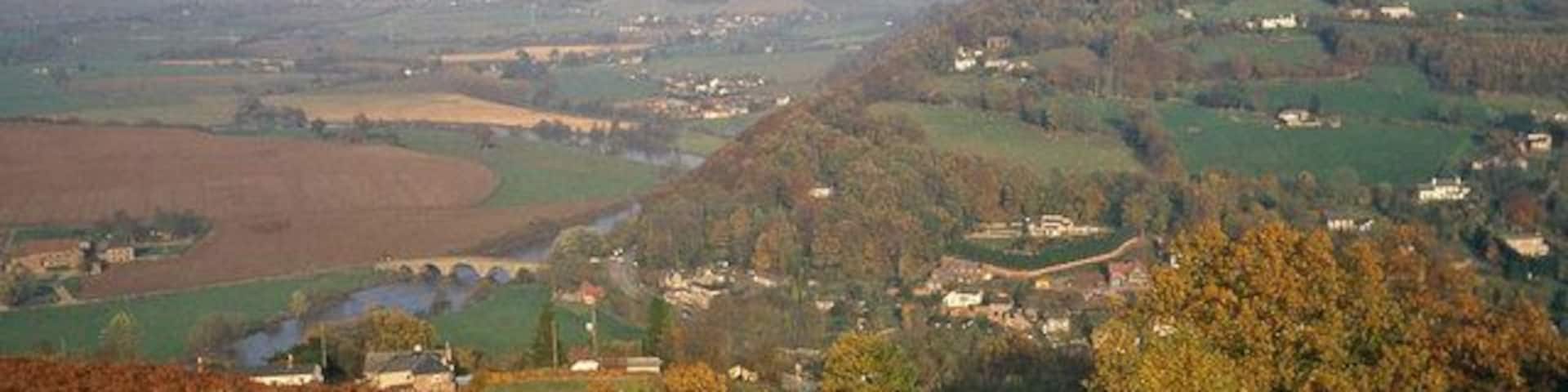The Wye valley below Coppet Hill From Coppet Hill looking north-east to the Kerne Bridge. Leys Hill on the right.