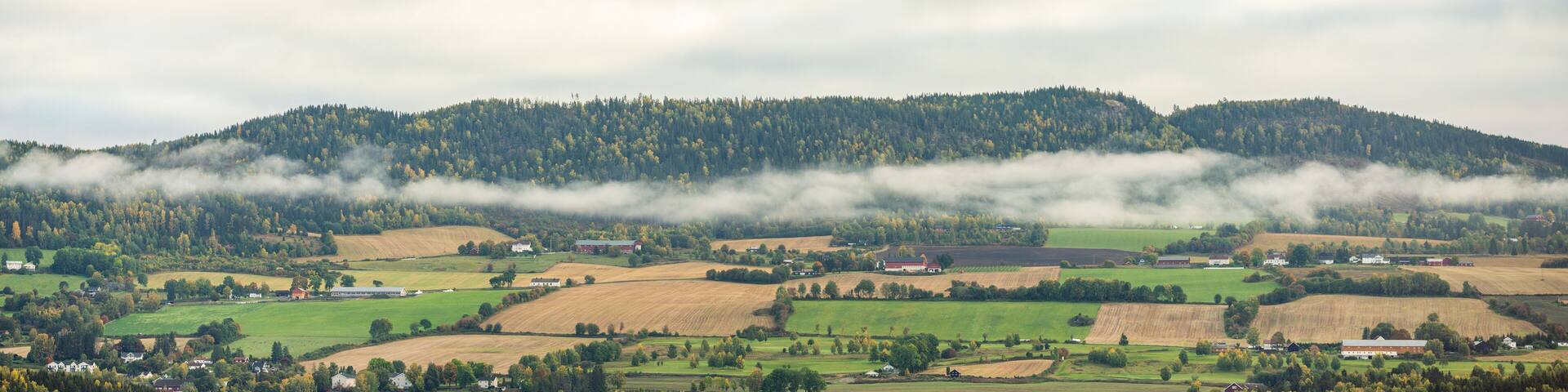 Colorful agricultural valley in innlandet norway.