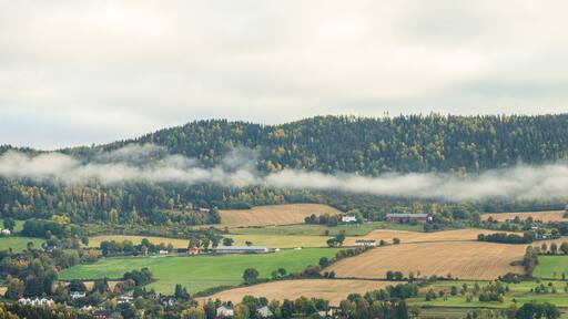 Colorful agricultural valley in innlandet norway.