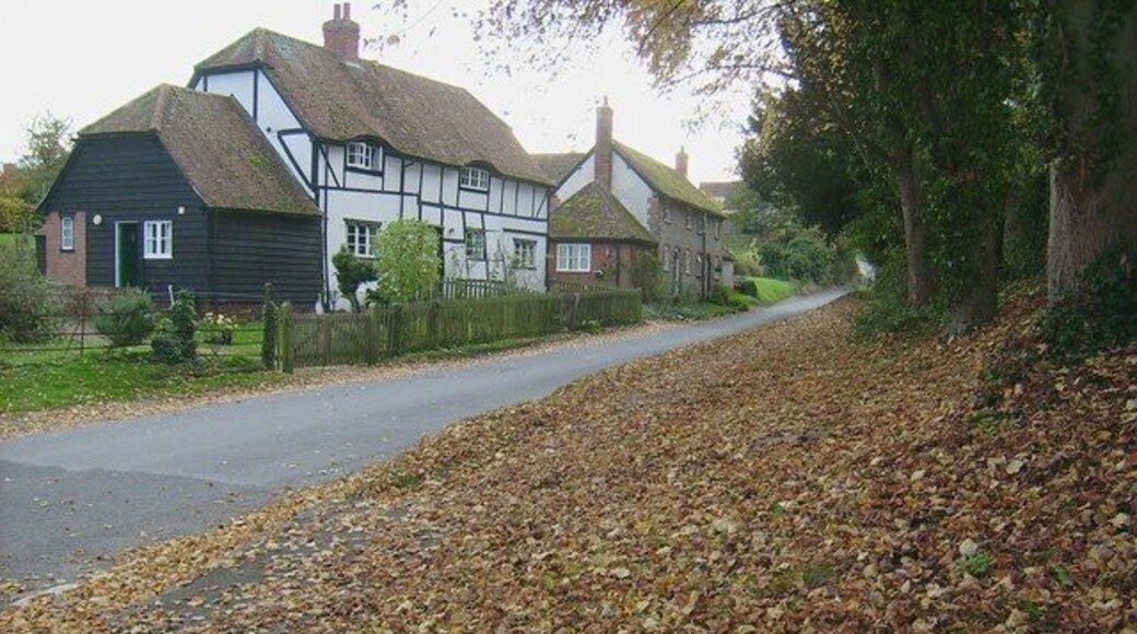 Newbury Road, East Hendred, Oxfordshire (formerly Berkshire). Newbury Road here heads south toward the Berkshire Downs and The Ridgeway.