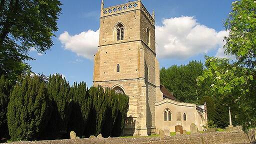 Church of England parish church of St Augustine of Canterbury, East Hendred, Oxfordshire (formerly Berkshire): view from the from south-west, showing the 15th century west tower