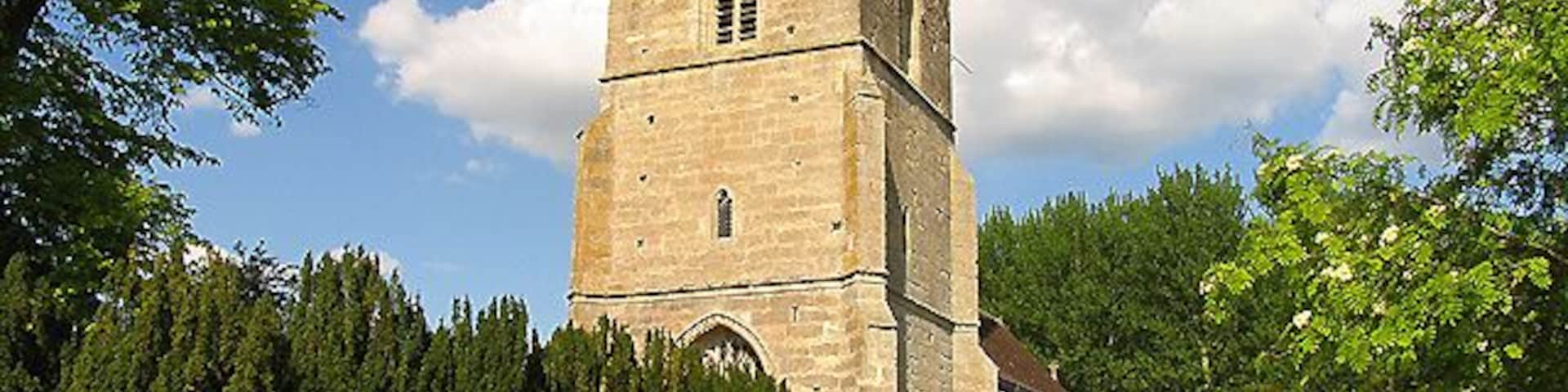 Church of England parish church of St Augustine of Canterbury, East Hendred, Oxfordshire (formerly Berkshire): view from the from south-west, showing the 15th century west tower