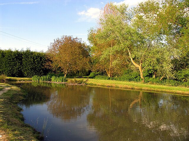 Brookleas Fish Farm, East Hendred, Oxfordshire, looking eastward. The fish farm has facilities for fishing.