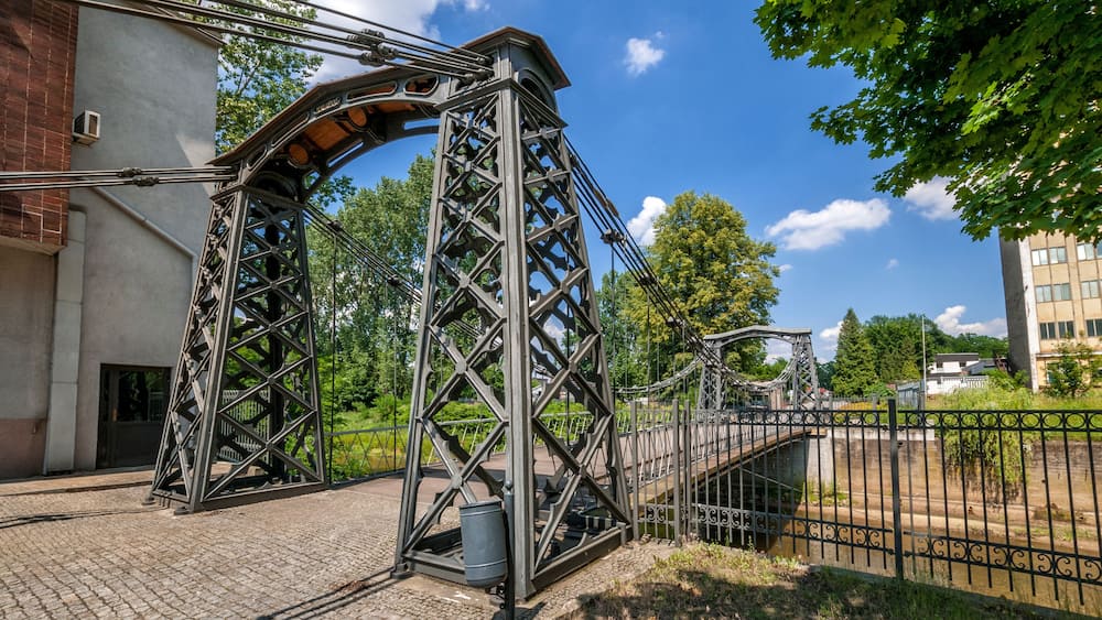 The oldest iron suspension bridge in Europe (1827). Ozimek, Opole Voivodeship, Poland.