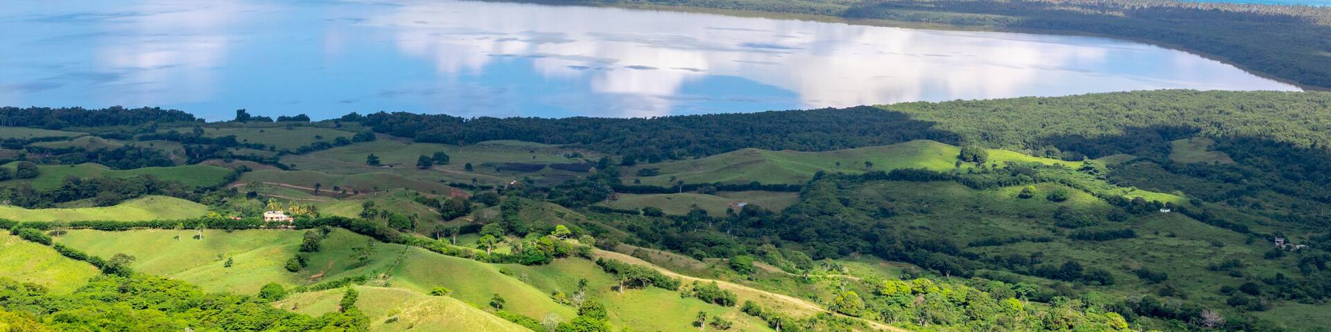 Beautiful view of the Rounded Lagoon from the Rounded Mountain at Miches, Dominican Republic. Montaa Redonda Miches.