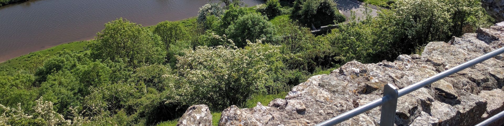 A stone bridge over a river, surrounded by lush green fields and trees.