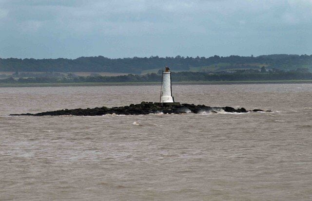Charston Rock lighthouse Built 1868 and still operational, maintained by The Gloucester Harbour Trustees, Photo taken from near the car park and picnic area on Black Rock Road.