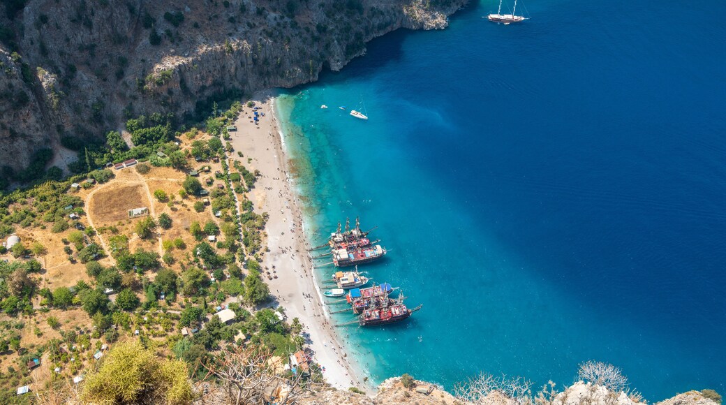 View over the beach in Butterfly Valley in the Fethiye district of Mugla province of Turkey.