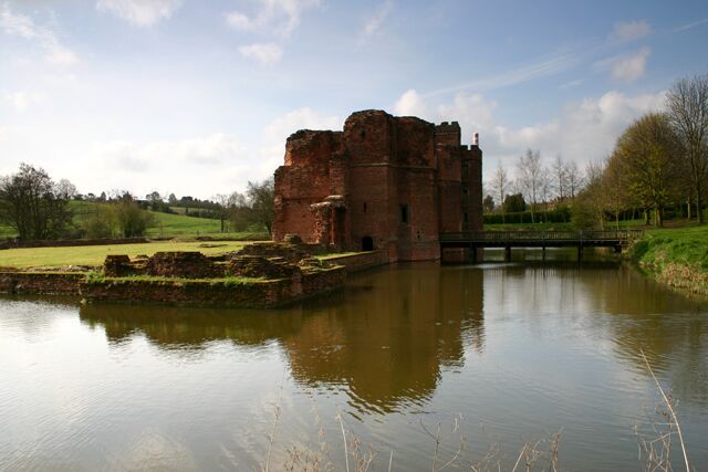 Kirby Muxloe Castle. A fine moated castle ruin, an English Heritage site. Looking SW across the site.