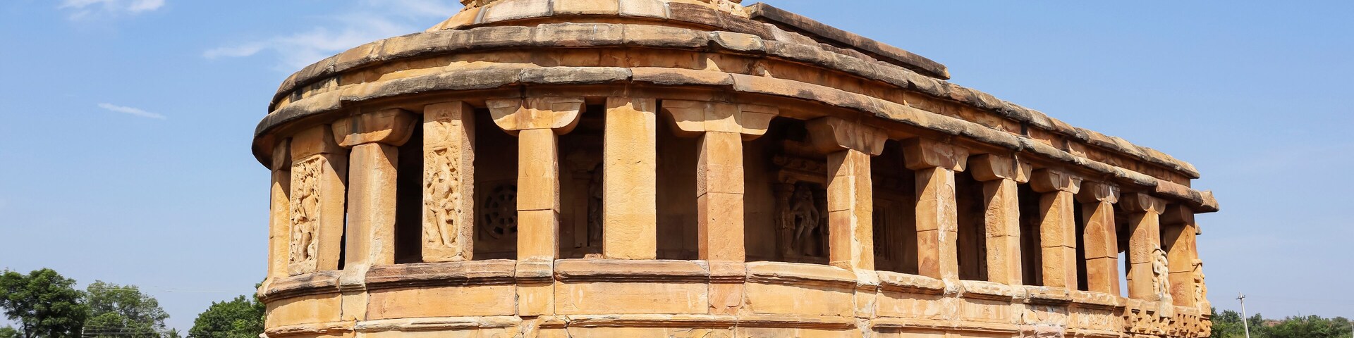 View of Shri Durga Temple, it educated to Sun God Aditya, Built in 7th Century, Aihole, Bagalkot, Karnataka, India.