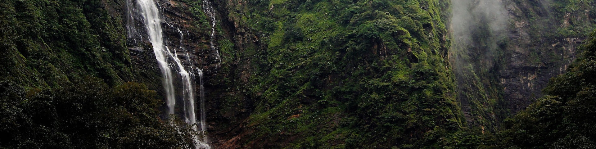 Beautiful waterfalls visible from the Mahatma Gandhi Jog Falls Power House at Shimoga, Karnataka state, India.