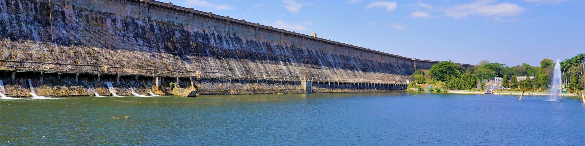 Beautiful landscape view of KRS Dam view from Brindavan Gardens. Perfect picnic spot or weekend gateway for people of Bangalore, Mysore