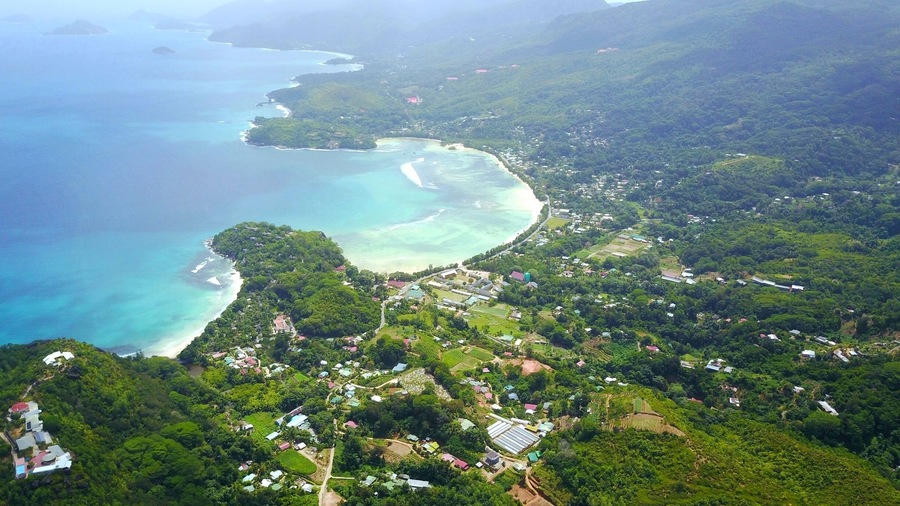 Aerial shot of Anse Boileau village.