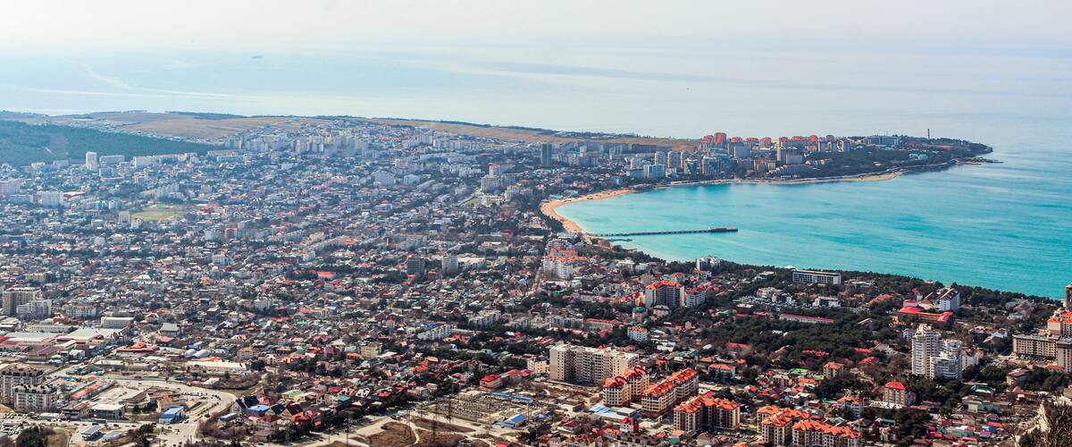 panoramic view of the city center of the resort of Gelendzhik, a view from the mountains. Black sea coast