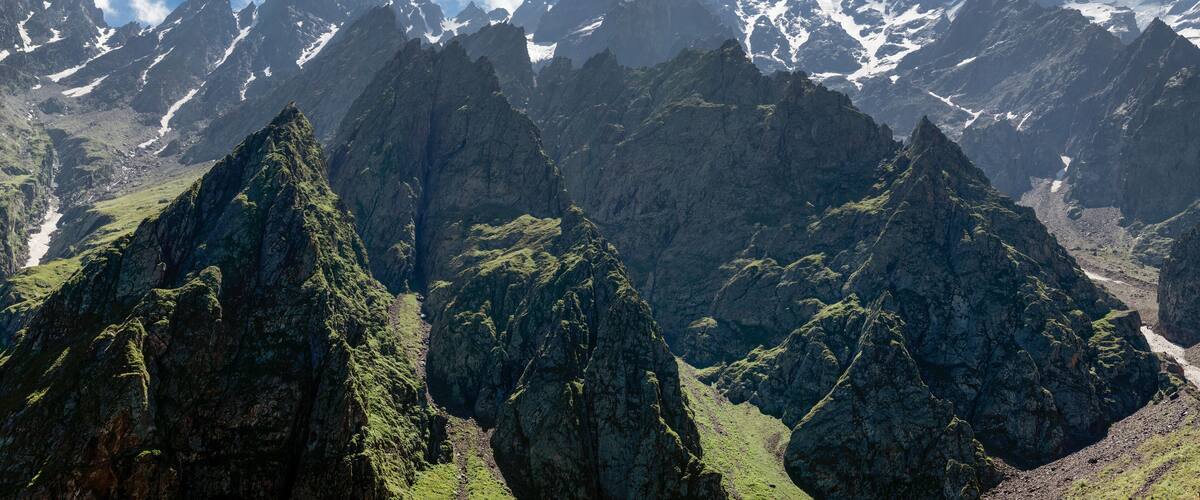 Caucasian mountain landscape on a summer day. The Tsey Gorge. Republic of North Ossetia — Alania, Alagirsky district, Russia