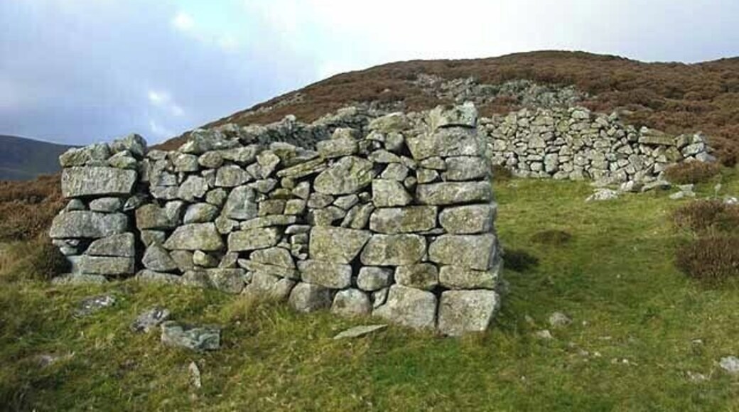 Sheepfold on the slopes of Carrock Fell One of the few landmarks on the steep path up from Mosedale to Carrock Fell.