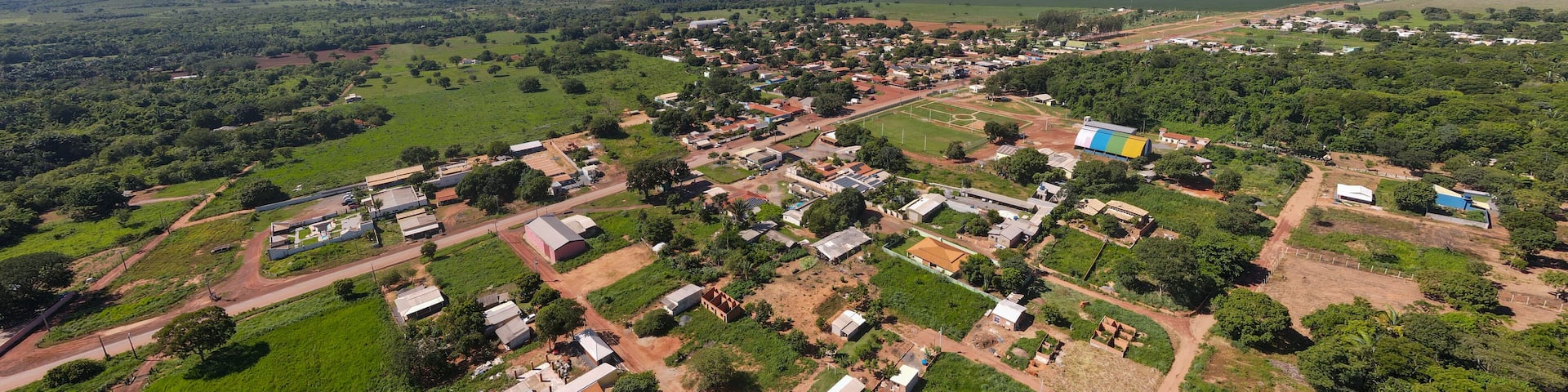 Aerial landscape of village of Bom Jardim during summer in Nobres countryside of Mato Grosso