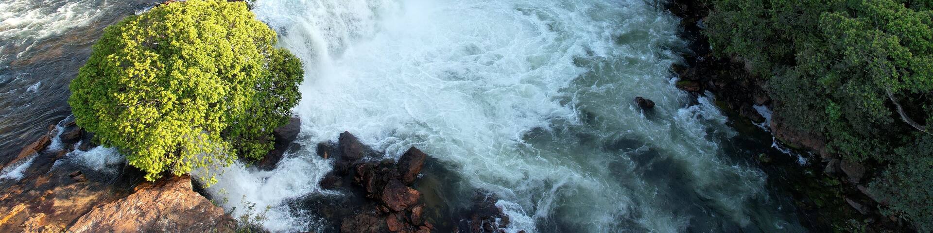 Aerial view of the Velha Waterfall in the Jalapao desert of Tocantins, Brazil.