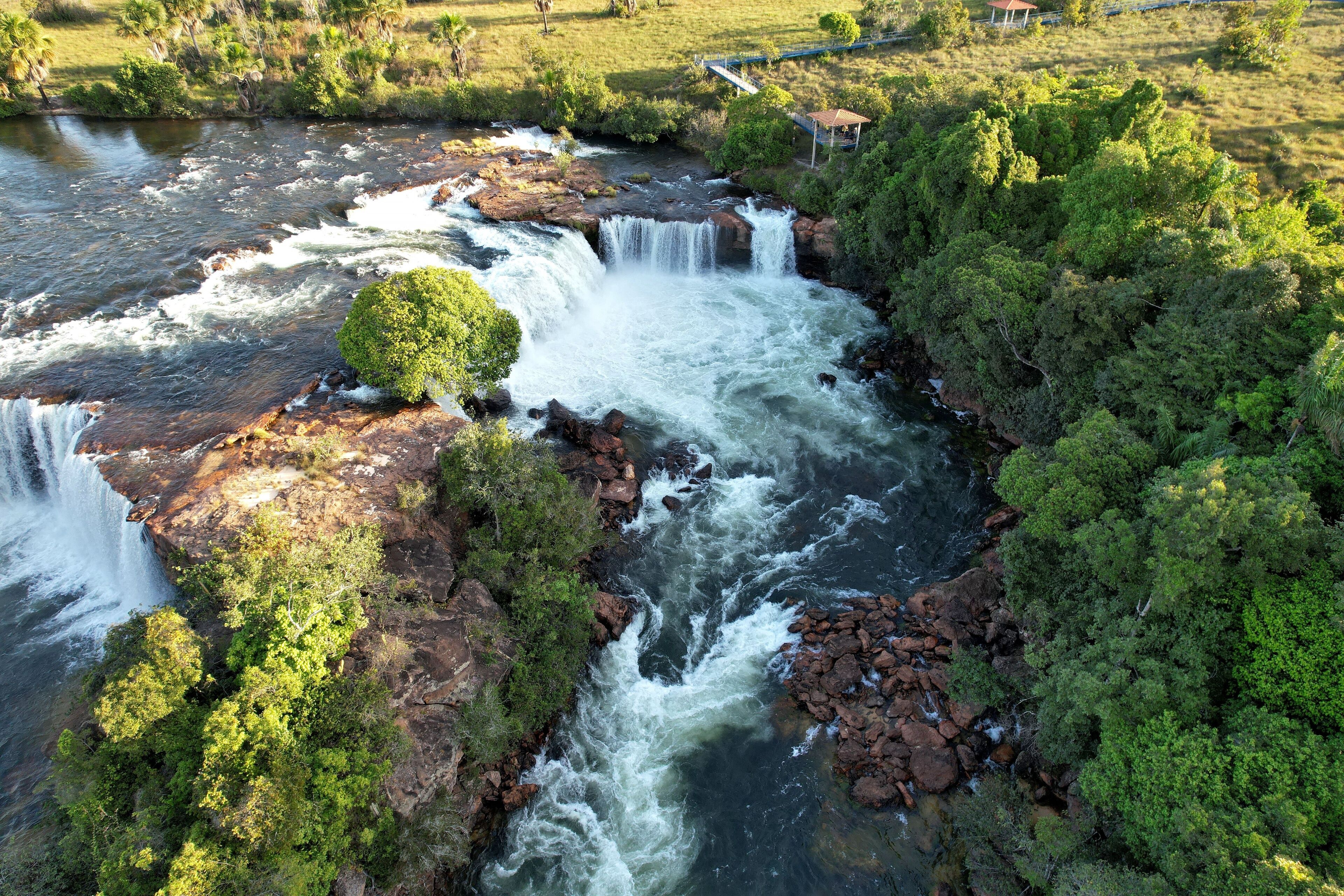 Aerial view of the Velha Waterfall in the Jalapao desert of Tocantins, Brazil.