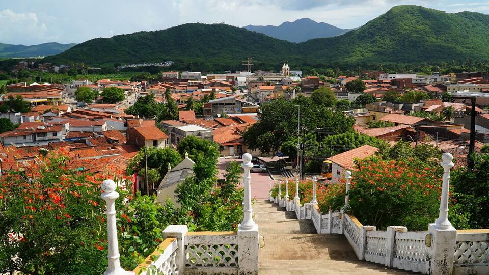 Panoramic view of the historic town of Redencao in the state of Ceara, Brazil. The city in the interior of Brazil has many religious landmarks.