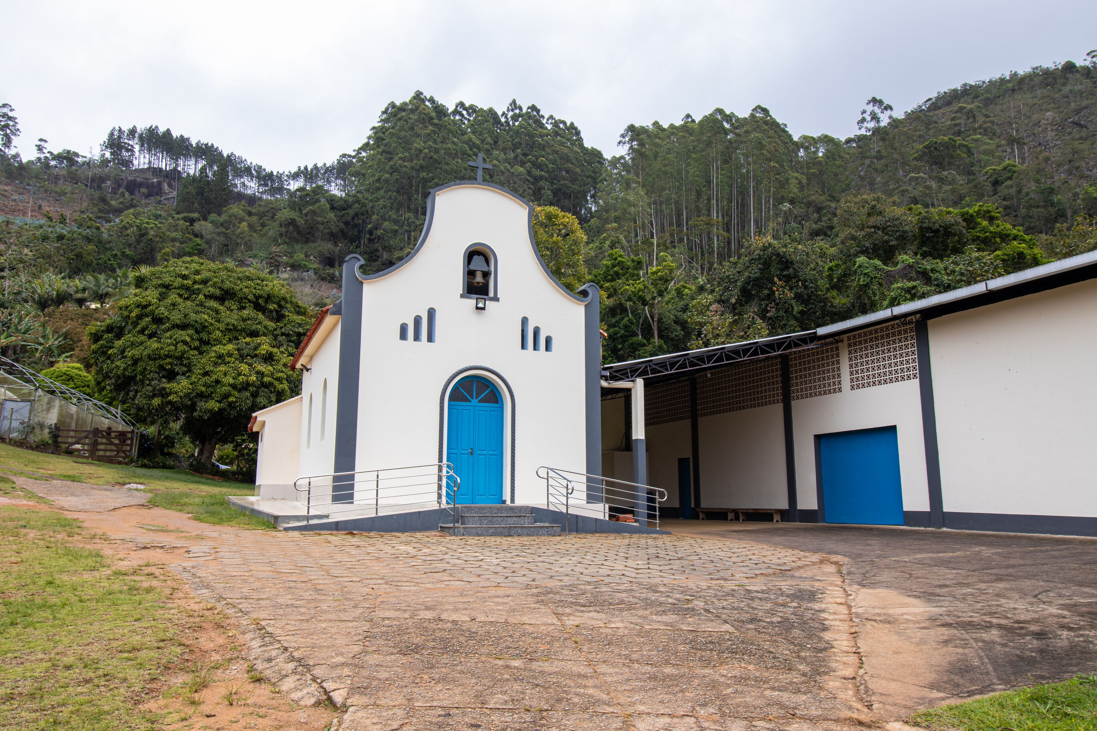 Rural Church of São Floreano in Iracê, Domingos Martins, Espírito Santo, Brazil, on a Cloudy Day