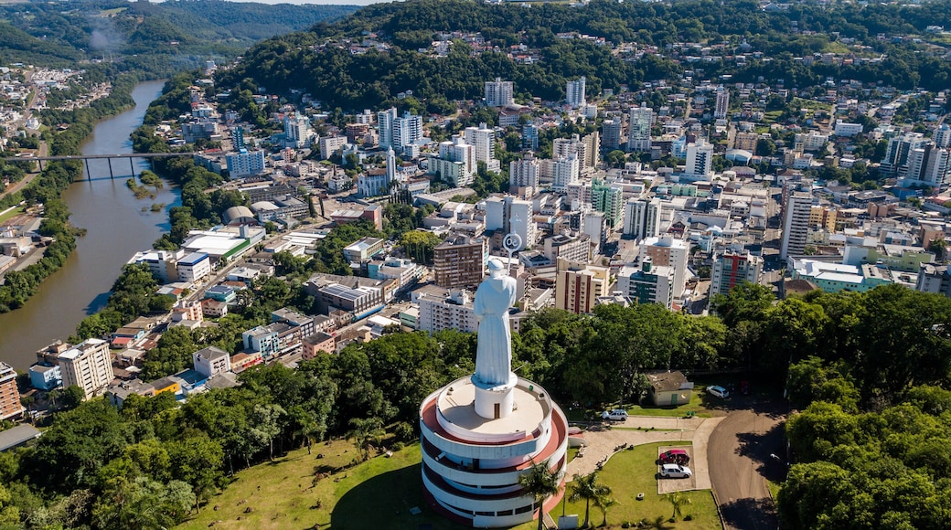 Joaçaba - SC. Aerial view of Joaçaba city and Frei Bruno monument - Santa Catarina - Brazil