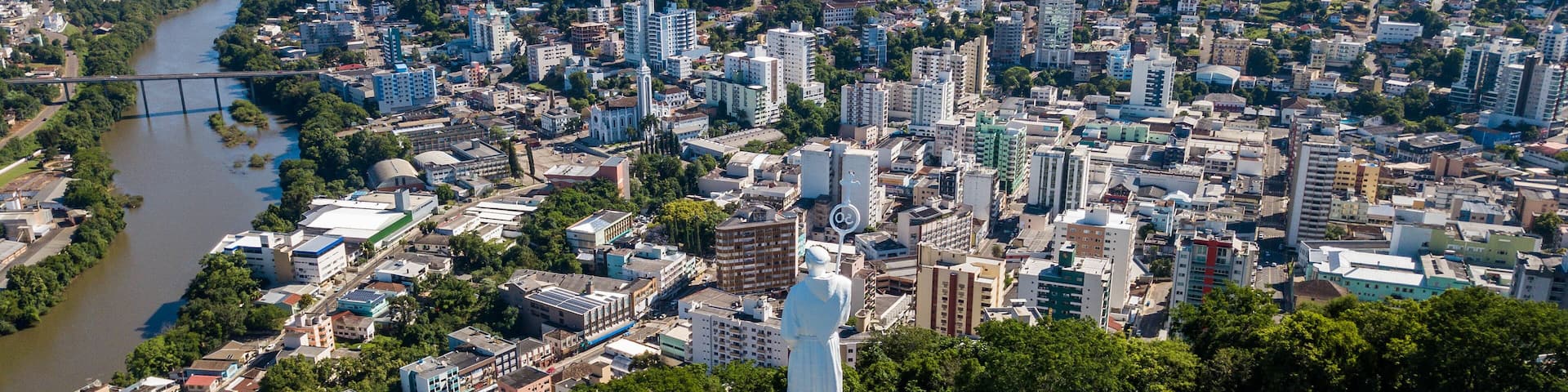 Joaçaba - SC. Aerial view of Joaçaba city and Frei Bruno monument - Santa Catarina - Brazil