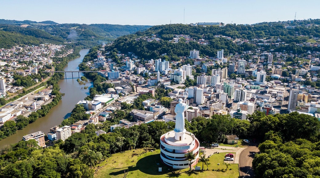 Joaçaba - SC. Aerial view of Joaçaba city and Frei Bruno monument - Santa Catarina - Brazil