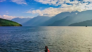 Beautiful Agamemnon Channel on the Sunshine Coast, British Columbia Canada. Dramatic cliffs rise from the deep blue waters.