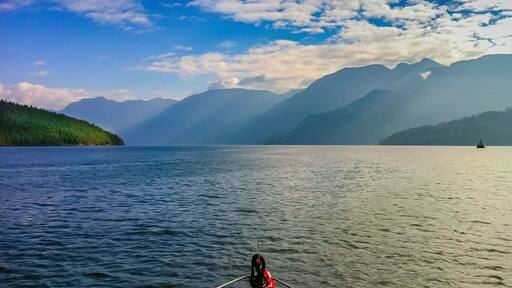Beautiful Agamemnon Channel on the Sunshine Coast, British Columbia Canada. Dramatic cliffs rise from the deep blue waters.