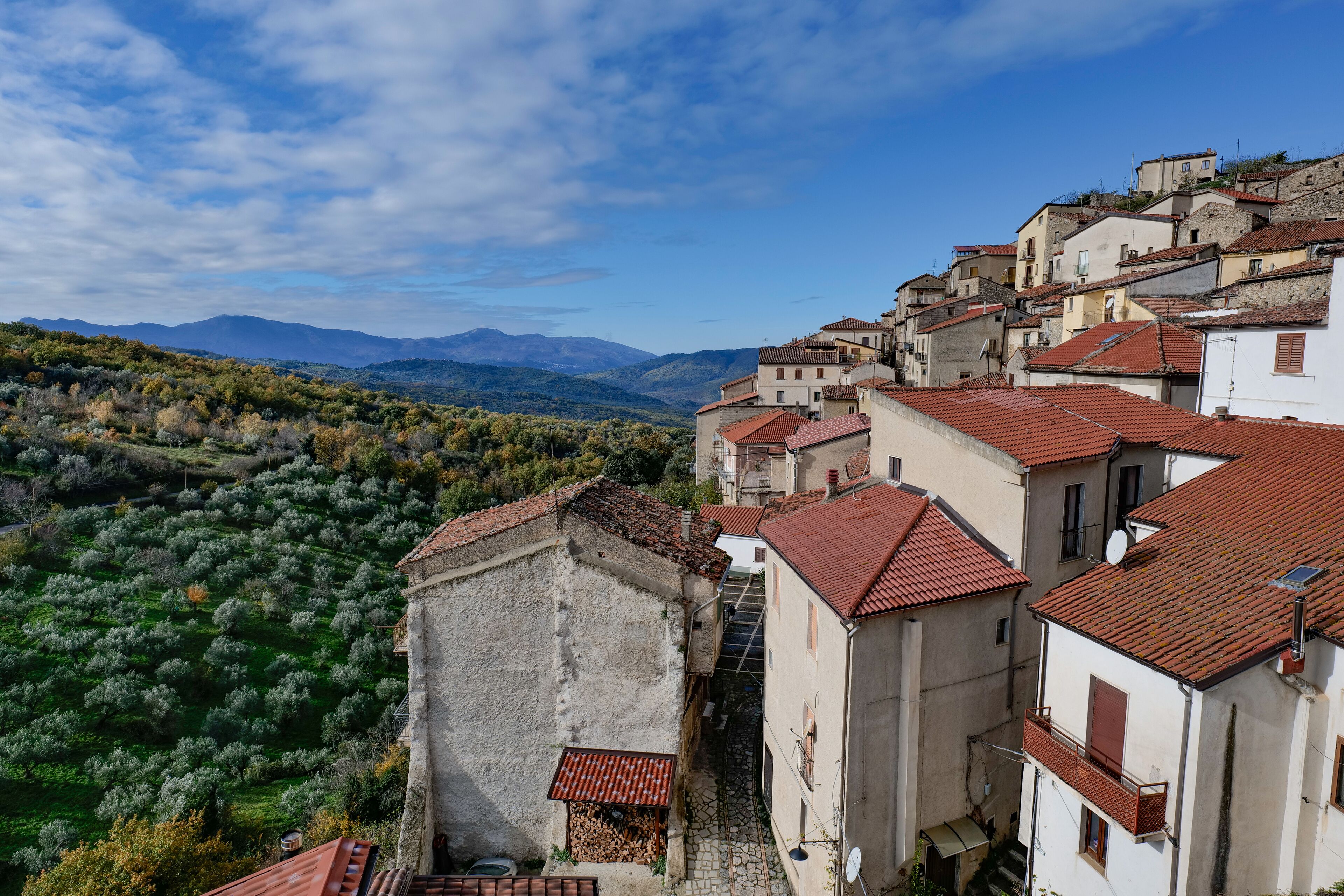 The landscape around Corleto Monforte, a small town in the province of Salerno, Italy.