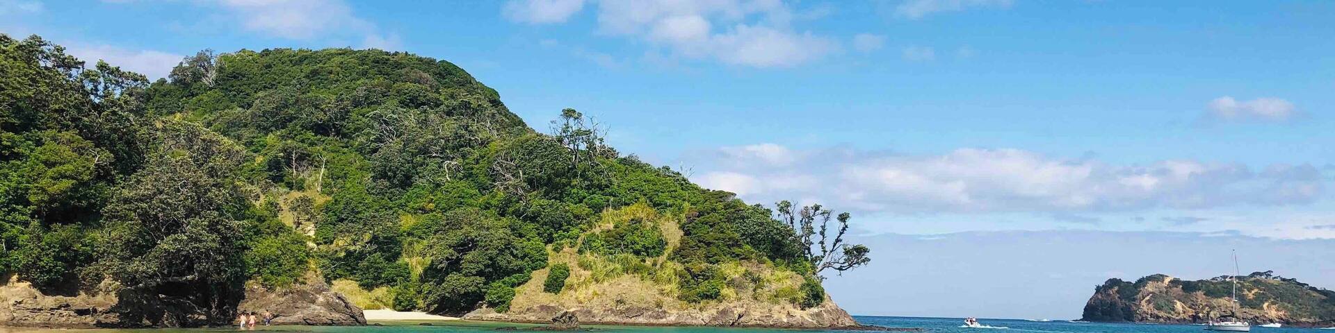 Matapouri beach is a long stretch of sand with clear turquoise water. Walk along the beach to the end then into the water to walk around a rocky outcropping to reach the last bit of beach. From there it’s a 20 minute walk up and over a hill to reach the Mermaid Pools. Deep blue tide pools that you can swim in, worth the extra work to get there.