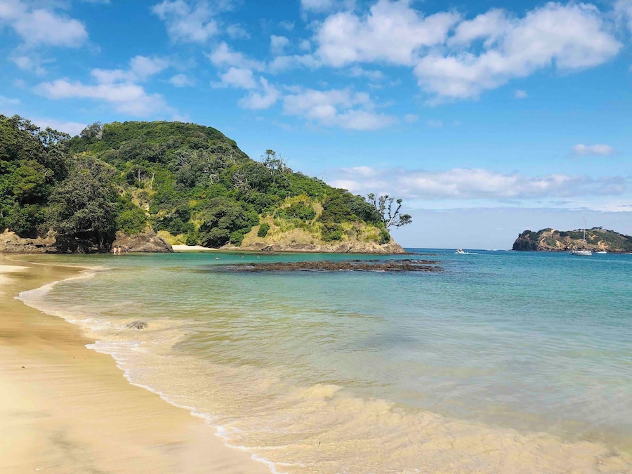 Matapouri beach is a long stretch of sand with clear turquoise water. Walk along the beach to the end then into the water to walk around a rocky outcropping to reach the last bit of beach. From there it’s a 20 minute walk up and over a hill to reach the Mermaid Pools. Deep blue tide pools that you can swim in, worth the extra work to get there.