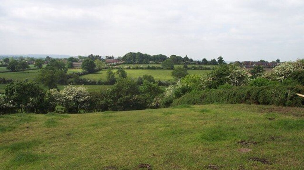 Footpath above Abbots Bromley. The edge of the village can be seen in the distance