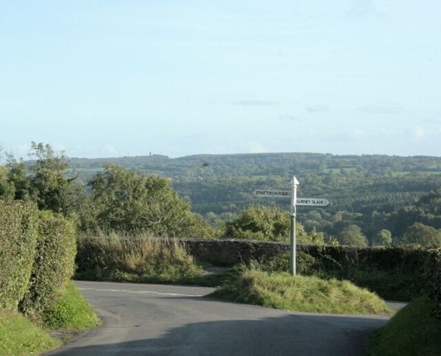 Signpost at the end of Coalpit Lane Stratton-on-the-Fosse to the left Gurney Slade to the right. Wait till you see the view over the wall.