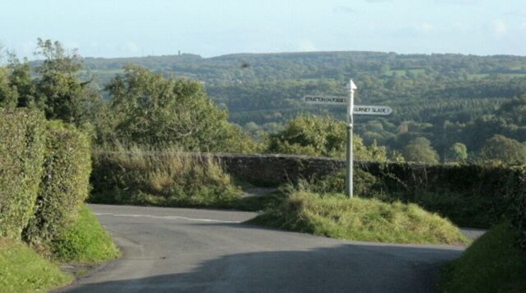 Signpost at the end of Coalpit Lane Stratton-on-the-Fosse to the left Gurney Slade to the right. Wait till you see the view over the wall.