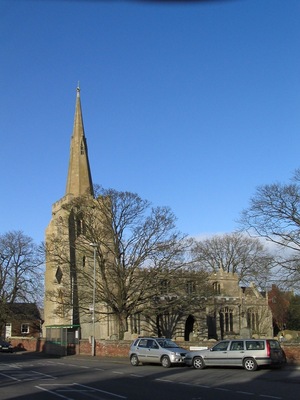 Church of St. Laurence, Surfleet. The top of the tower is 6 feet off perpendicular; a result of subsidence common on the soft ground of the Fenlands.