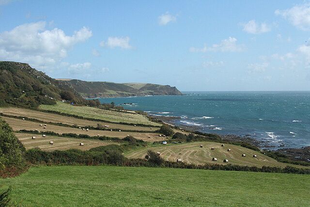 Chivelstone: towards Lannacombe Bay 2 Overlooking raised beaches, now arable fields